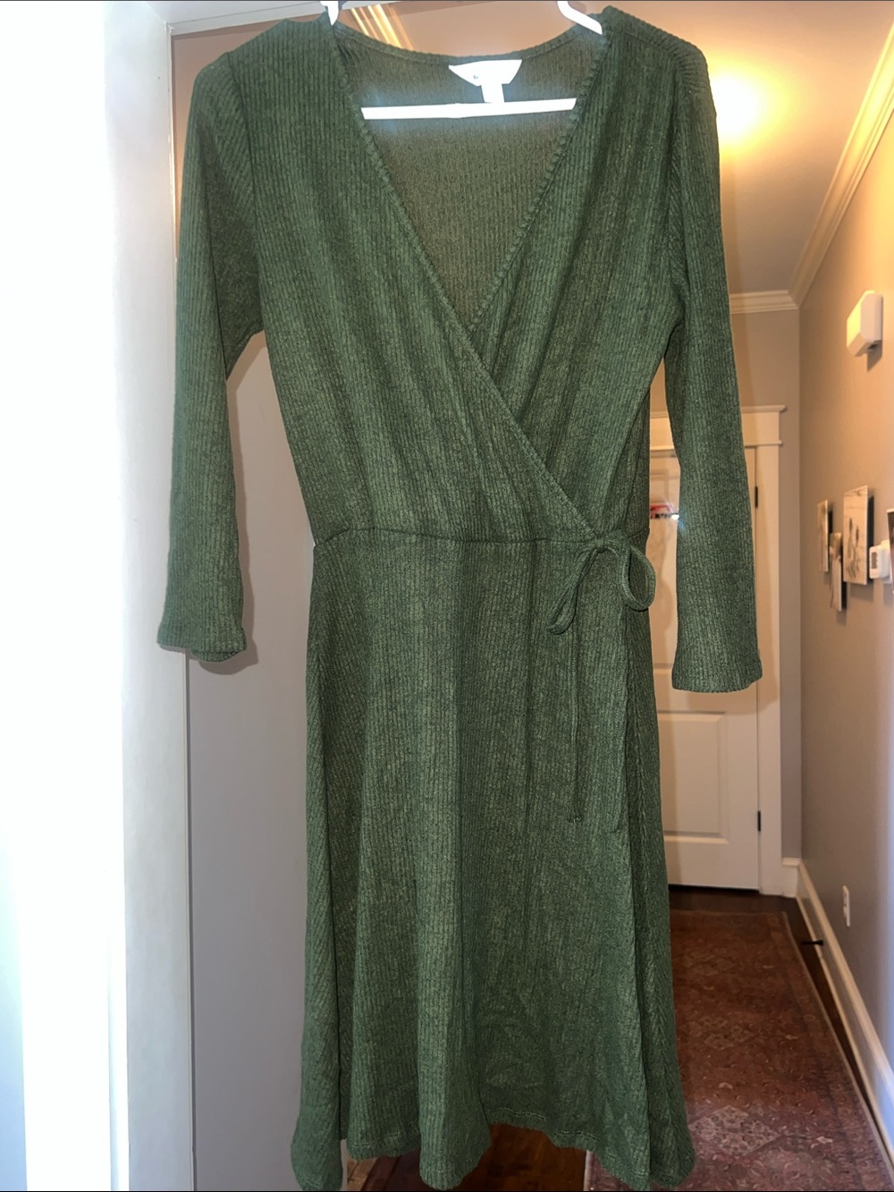 Market & Spruce Women's Olive Green Wrap Knit Dress- small